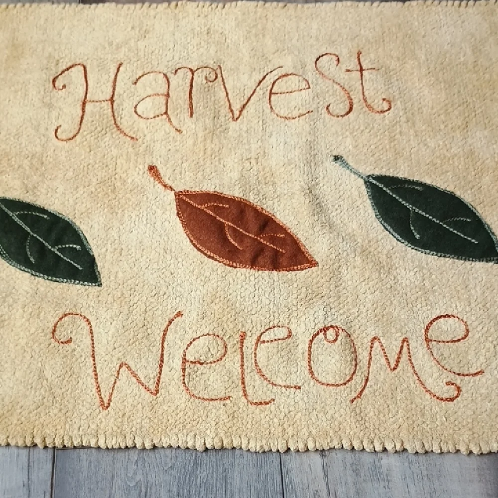 Autumn Harvest Welcome Doormat - Cream, Green, and Brown